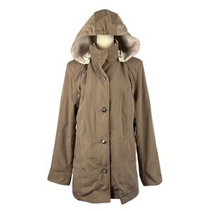 Studio‎ Works Womens Hooded Rain Coat Jacket Lightweight Brown Medium